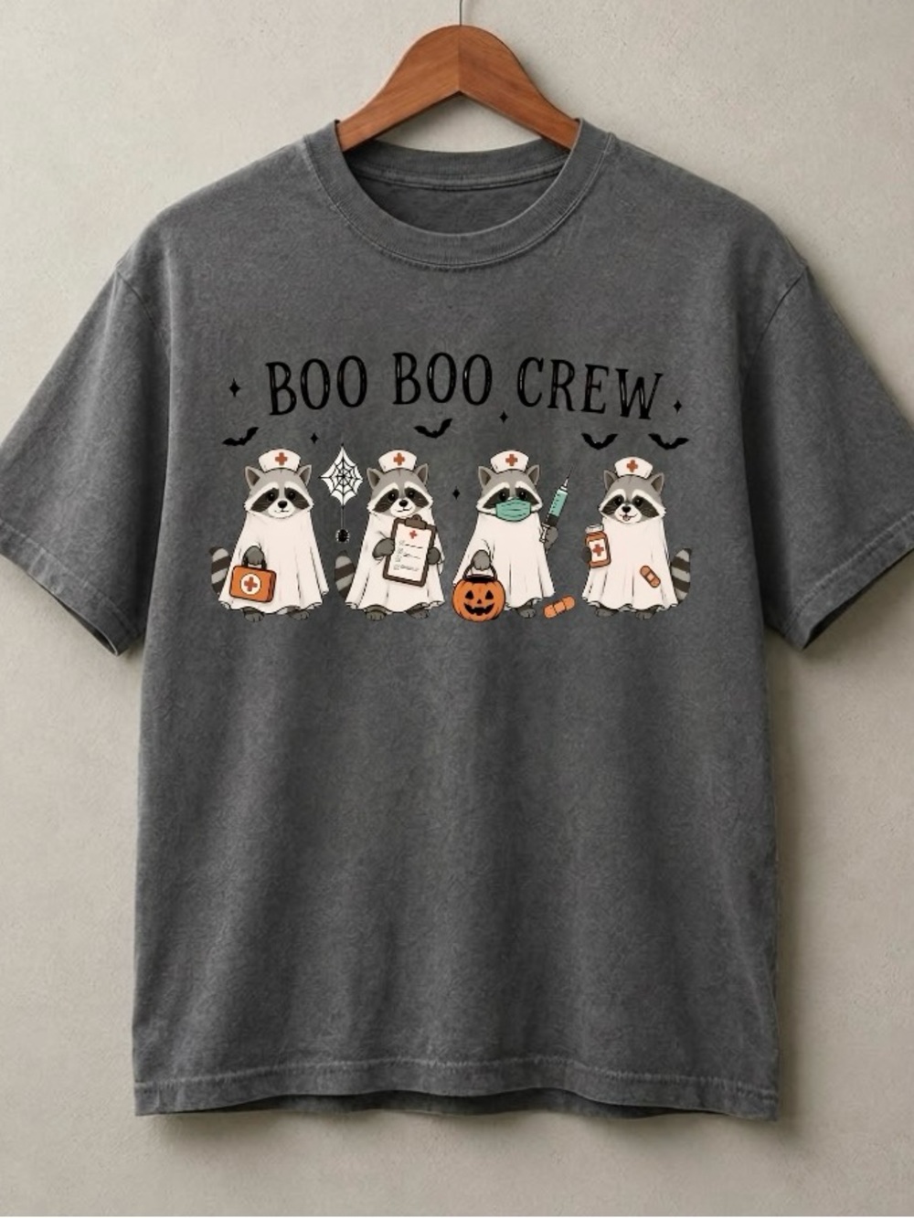 Boo Boo Crew Raccoon Nurse Funny Ghost Halloween Season Comfort Colors Tee
